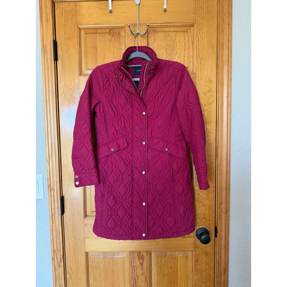 Lands End Womens Primaloft Quilted Barn Coat Jacket Berry Pink XS 2-4